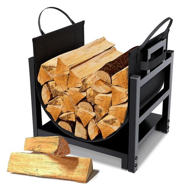 MOFEEZ Firewood Rack Log Holder Indoor with Wood Carrier, Powder-coated Steel Made, Up-loaded to 110lb, 18inch(L) x 13inch(W) x 17inch(H)