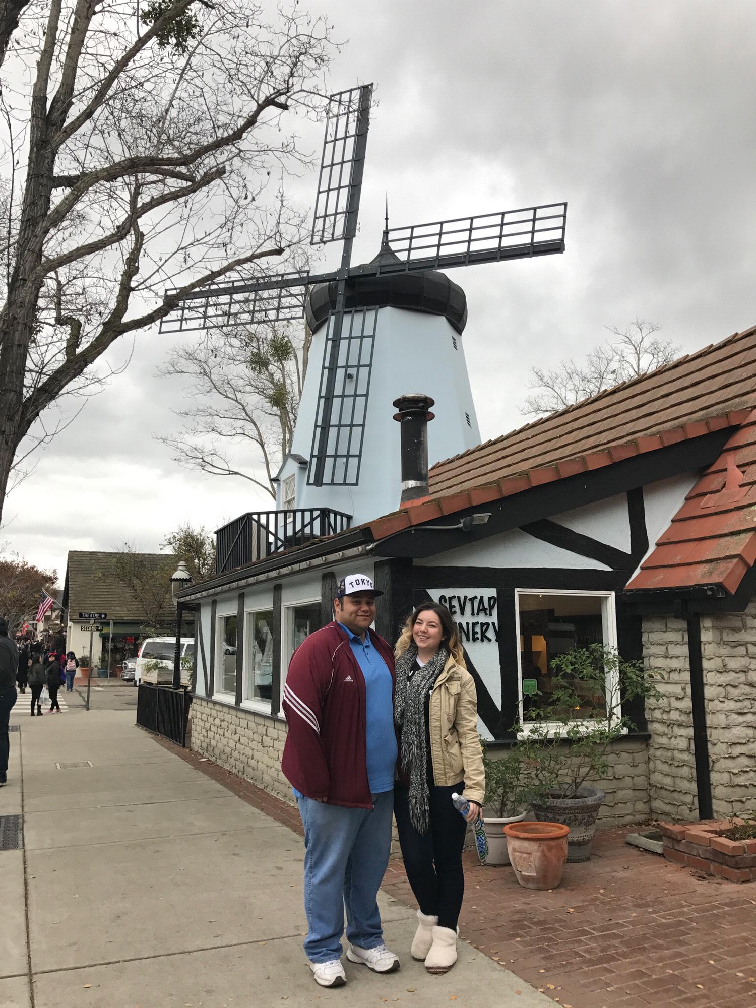 We love to travel for the sights, pastries, and beer. Solvang with friends, January 2017.