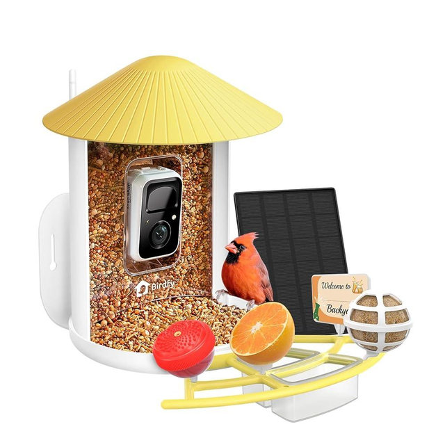 NETVUE by Birdfy Pro Bird Feeder with Camera, Wider Perch DIY Add-ons, Hummingbird Feeder, Suet Ball, Jelly Feeder, Auto Capture Bird Videos & Motion Detection, Ideal Gift for Family (Yellow Pro)