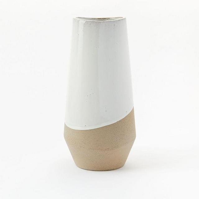 Half-Dipped Stoneware Vase, Gray/White, Tall Tapered, 13.5"