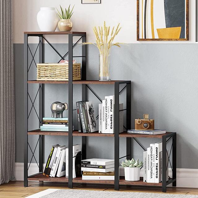 Hasuit 4-Tier Bookshelf, Industrial 9 Shelves Bookcase, Corner Cube Storage Display Shelf for Living Room, Home Office