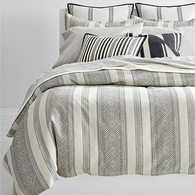 Ralph Lauren Home Taylor Woven Stripe Full/Queen Duvet Cover with Pillow Shams - 3 pc Set - Black Ivory
