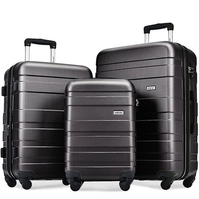 Merax 3 Piece Expandable ABS Hardshell Luggage Sets Spinner Wheel Suitcase TSA Lock Suit Case, Dark Gray, 20/24/28 Inch