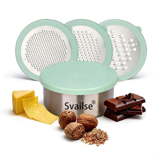 Svailse Cheese Grater with Container, 4 in 1 Box Gratters for Fine, Medium and Coarse, Handheld Lemon Zester for Parmesan, Ginger, Garlic, Nutmeg, Chocolate (Light Green)