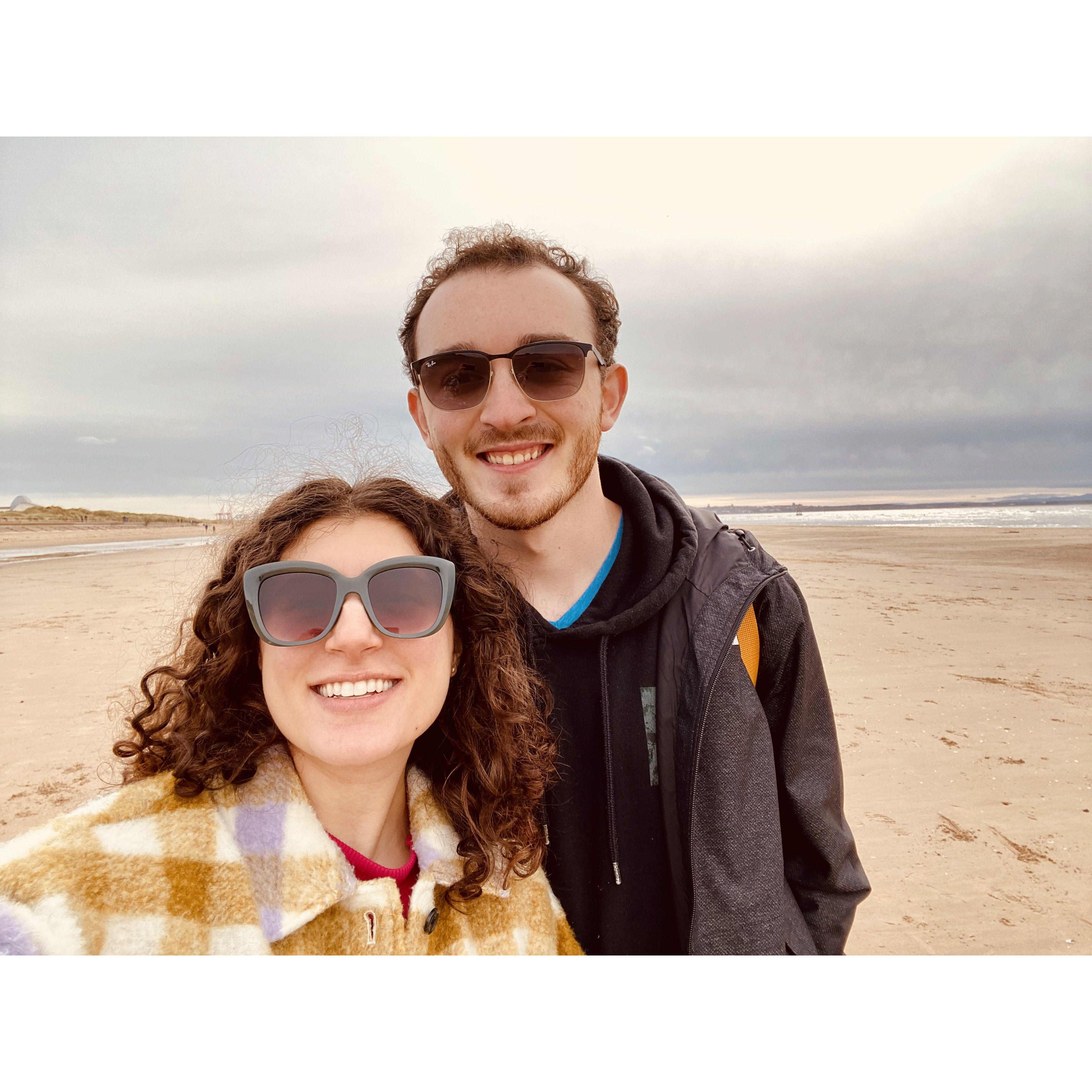The beach in Liverpool, England. Jack and Elizabeth aren't "beach people" but Elizabeth loves to look for shells and beach glass!