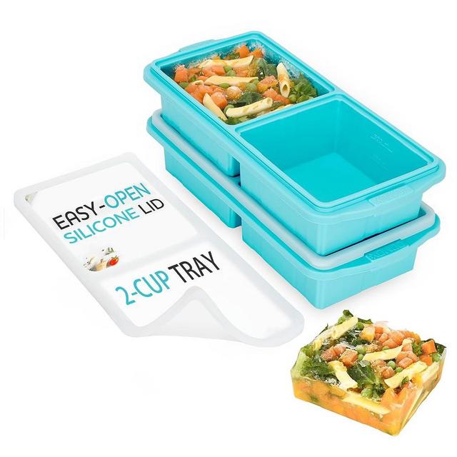 XOMOO Silicone Freezer Tray With Lid-Soup Freezer Container molds 2 - cup Extra Large Ice Cube Tray-makes 4 perfect 500ml portions cubes, For freezing soup, stews,sauces, Oven&Dishwasher-Safe (2-Pack)