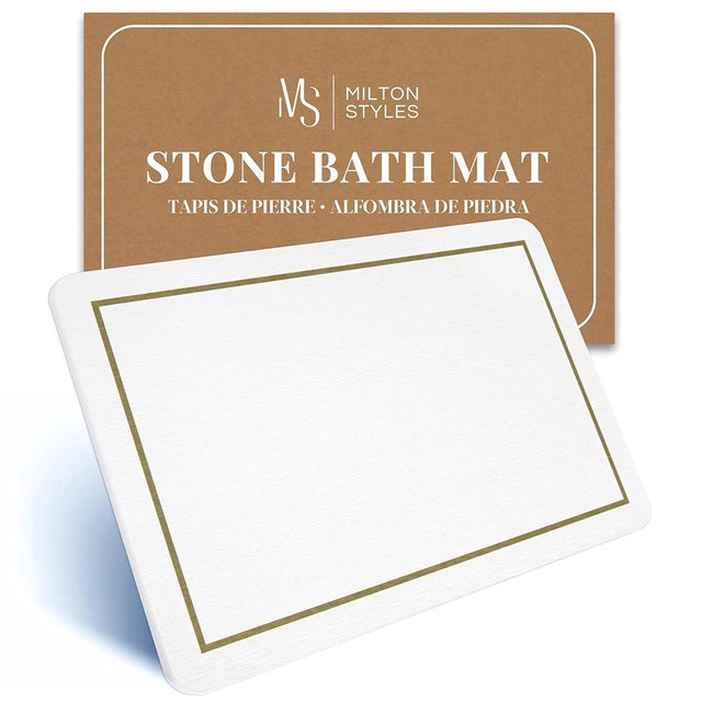 Stone Bath Mat – Super Absorbent Diatomaceous Earth Bath Mat, Quick-Drying Stone Bath Mats for Bathroom, Diatomite Mat Easy to Clean, Bathroom Mat Quick Dry, 24 x 16 inch, White Sandstone Tan