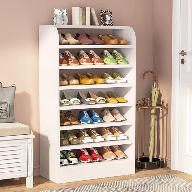 Tribesigns Shoe Rack for Entryway, 8-Tier Tall Shoe Shelf Shoes Storage Organizer, Wooden Shoe Storage Cabinet Shoe Stand for Closet, Hallway, Living Room, White