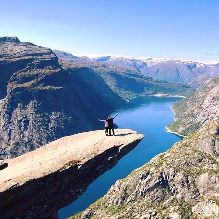 TROLLTUNGA, Norway. We hiked a strenuous 17 miles to get this epic photo but it was so worth it! Not for the faint hearted!
