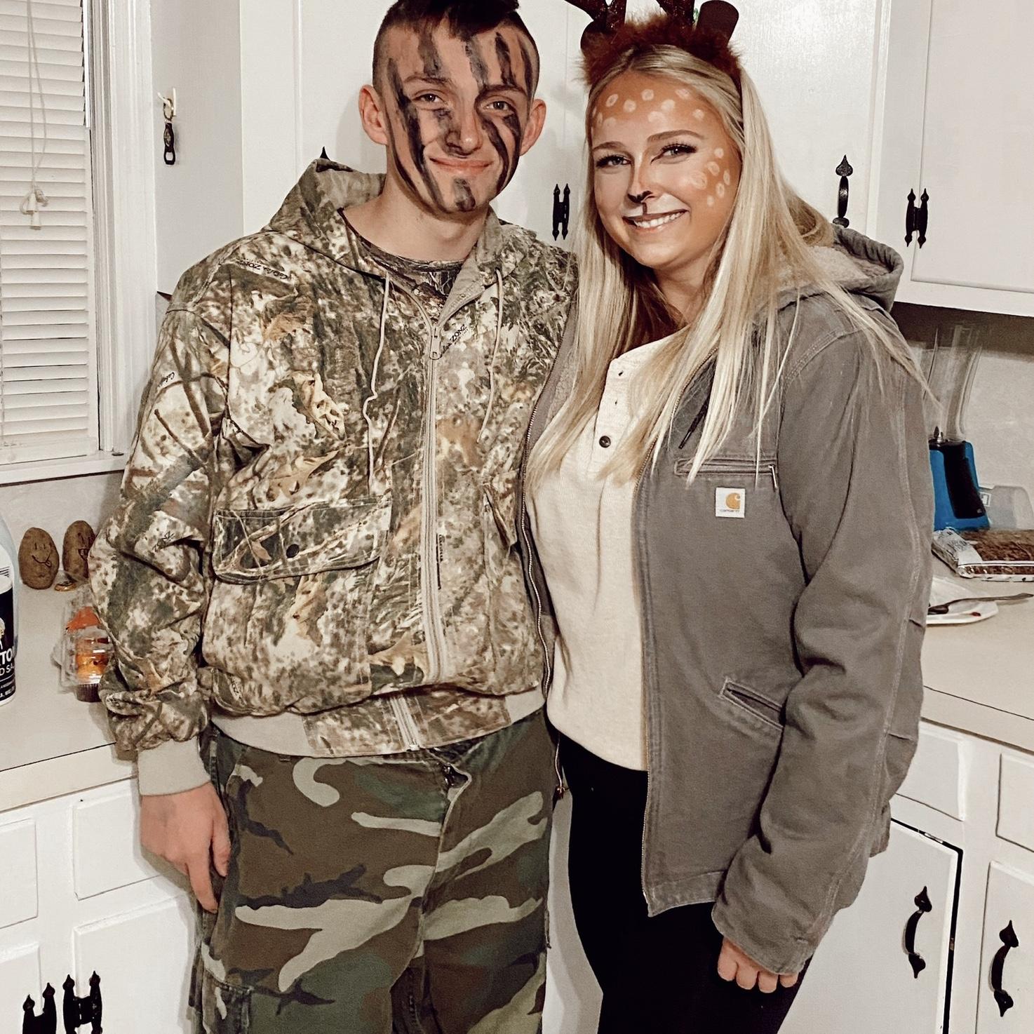 First Halloween where Bailey went as a hunter and Meaghan went as the deer
