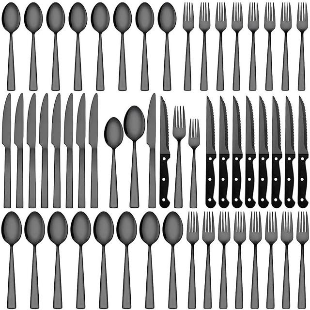 CEKEE 72 Piece Black Silverware Sets Service for 12, Premium Stainless Steel Flatware Cutlery Set with Steak Knives, Mirror Polished Food-Grade Eating Utensils Tableware Set, Dishwasher Safe