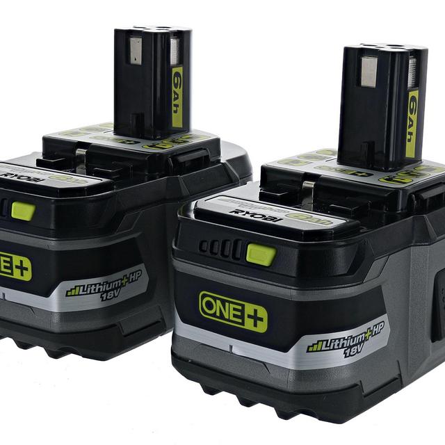 Ryobi P164: 2 Pack of P193 6.0 Amp Hour 18V Lithium Ion Batteries w/ Onboard Fuel Gauge