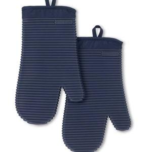 KITCHENAID Ribbed Soft Silicone Oven Mitt 2-Pack Set, 7.5"x13", Ink Blue