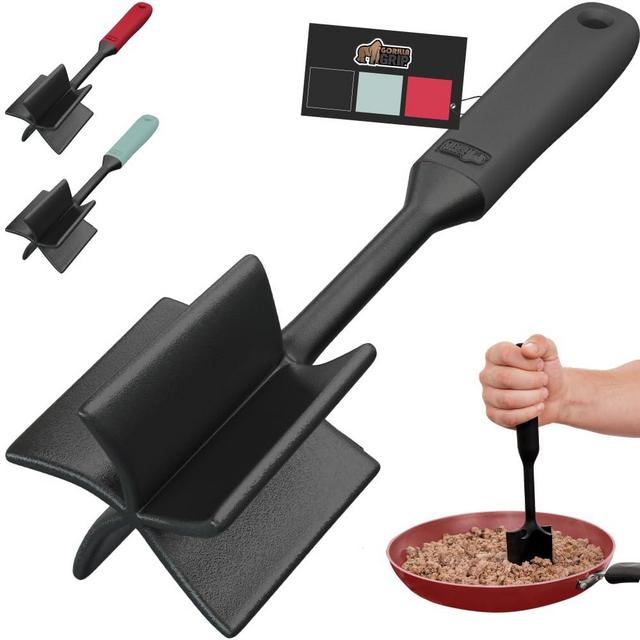 Gorilla Grip 5 Blade Heat and Slip Resistant Meat Chopper with Ergonomic Handle, Potato Masher Tool, Safe for All Cookware, Kitchen Utensil for Ground Beef, Hamburger Smasher Cooking Tools, Black