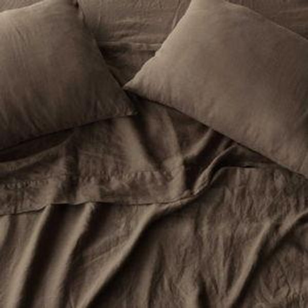 ESPRESSO Stonewashed Linen QUEEN Sheet Set