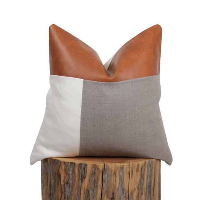 Softened linen and faux leather pillow cover, Minimalist Pillow Cover, Neutral pillow case, Farmhouse Living Room Decor