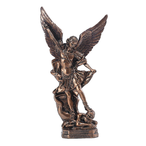 12.5in St. Michael San Miguel Arcangel Statue Saint Archangel Michael Defeated Evil Dragon Religious Collectible Battle Angel Sculpture Christian Catholic Figurines (Bronze)