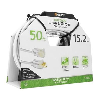 50ft Extension Cord with Lit End White - Woods