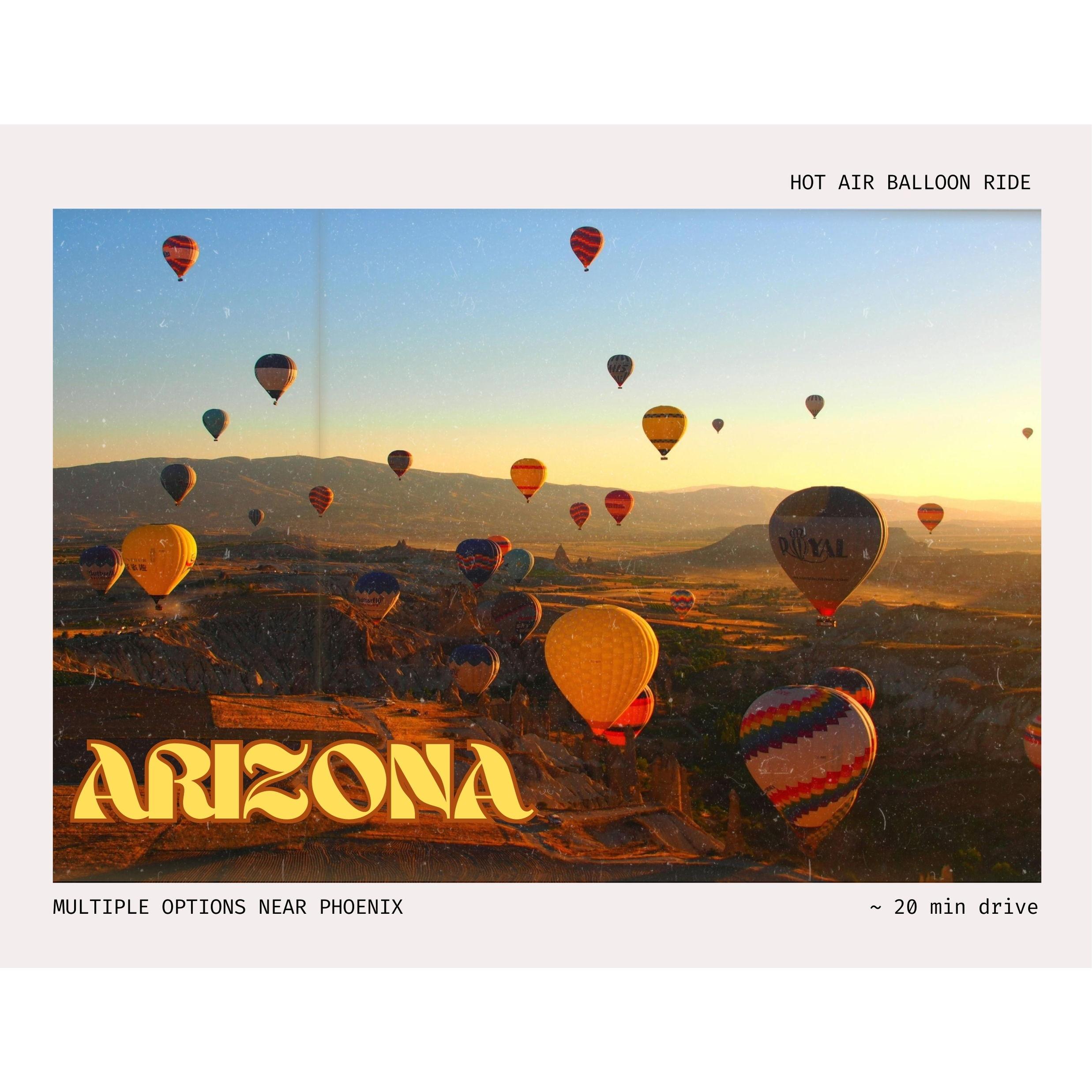 Soar above the Sonoran Desert in a hot air balloon—floating over saguaros and mountains at sunrise, with sweeping views of Phoenix and Scottsdale for a once-in-a-lifetime Arizona experience.
