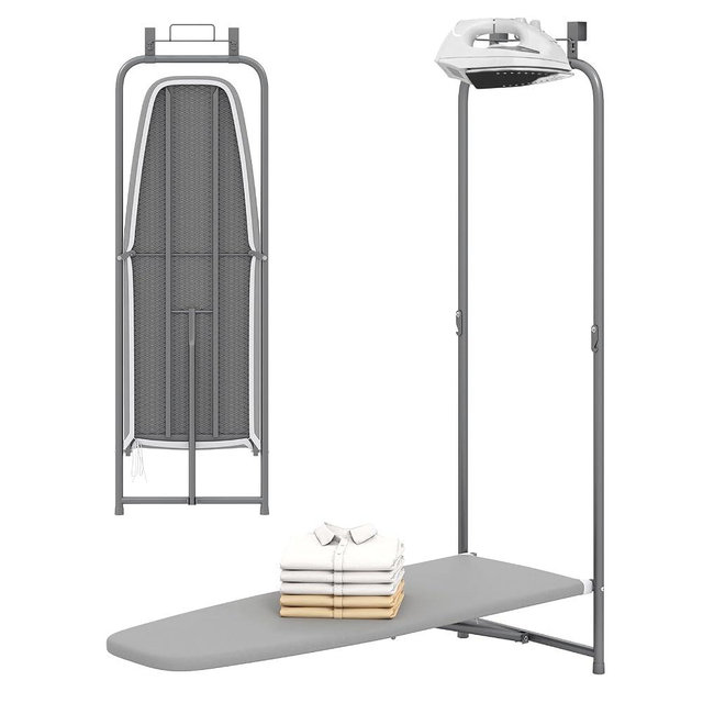 GOFLAME Over Door Ironing Board, Hanging Ironing Board with Iron Holder & Heavy-Duty Metal Frame, Space-Saving Folding Iron Board for Laundry Bathroom, Small Spaces, 42” x 16.5” x 50” (L x W x H)