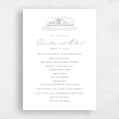 Dark Sage, Green Wedding Program - Malcesine