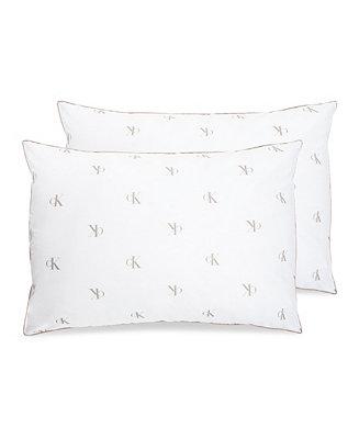 Calvin Klein Monogram Logo Medium Support 2-Pack Pillows, Standard/Queen
