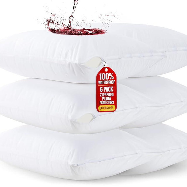 Utopia Bedding 6 Pack Waterproof Pillow Protectors with Zipper King Size (White), Bed Bug and Dust Mite Proof Pillow case Covers, Moisture Wicking Pillow Encasements 20 x 38 Inches