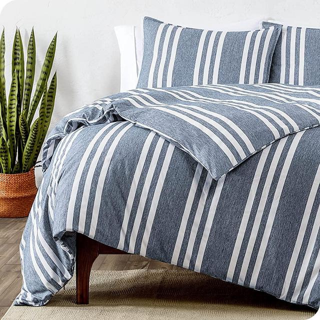 Bare Home Duvet Cover Queen Size - Premium 1800 Super Soft Duvet Covers Collection - Lightweight, Duvet Cover - Soft Textured Bedding Duvet Cover (Queen, Stripe - Heathered Midnight)