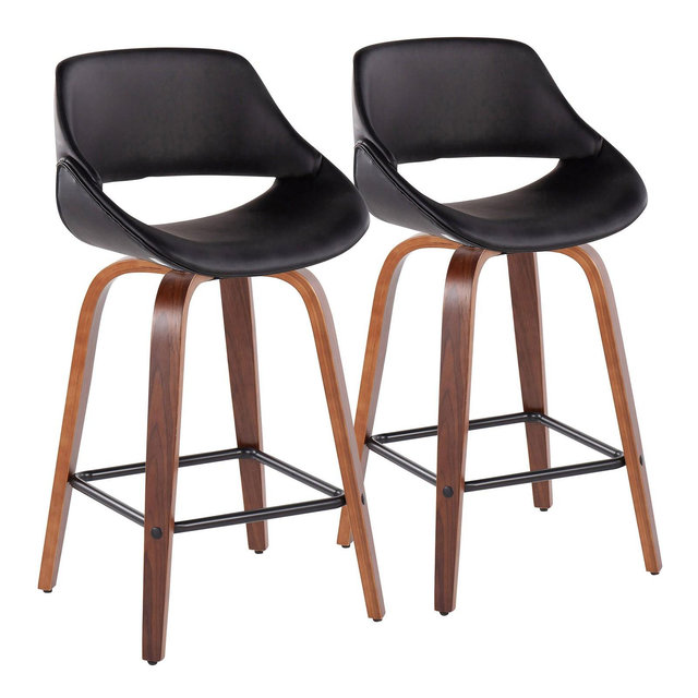 Set of 2 Fabrico Counter Height Barstools with Swivel Walnut/Black - LumiSource: Upholstered, 250lbs Capacity