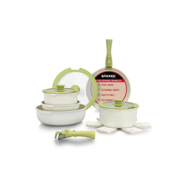 Bakken-Swiss Detachable 13-Piece Cookware Set - Green