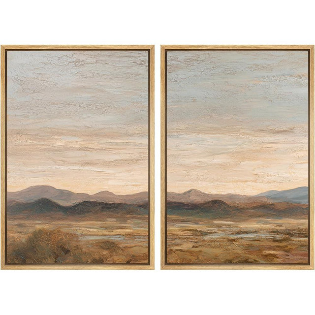 MUDECOR Framed Canvas Print Wall Art Set Warm Earth Tone Mountain Landscape Illustrations Modern Art Decorative Zen for Living Room, Bedroom, Office - 24"x36"x2 NATURAL