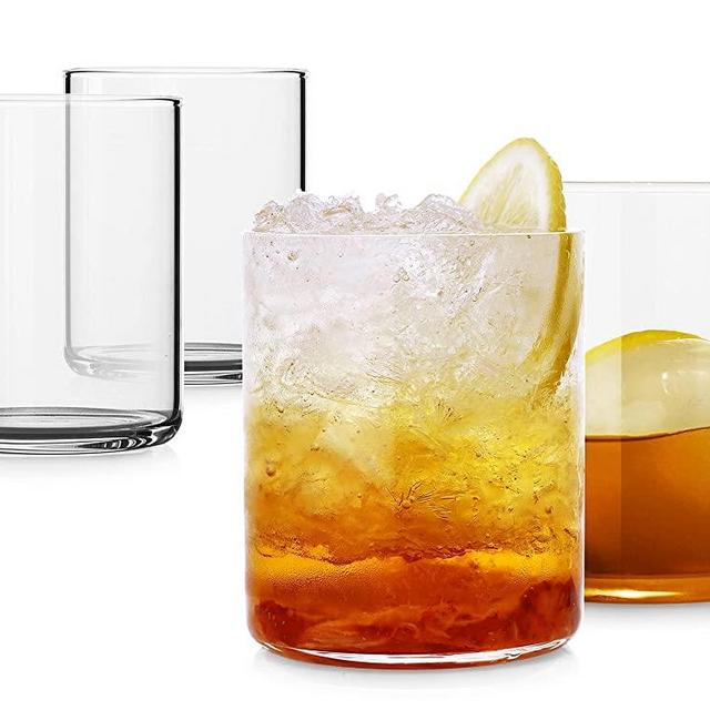 LUXU Thin Whiskey Glasses 15 oz,Premium Water Glasses Set of 4,Clear Glass Cups For Water, Juice, Beer, Drinks, and Cocktails and Mixed Drinks (15 OZ)