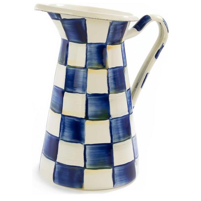 MacKenzie-Childs Royal Check Practical Enamel Pitcher with Spout for Water, Flowers, and More, Medium