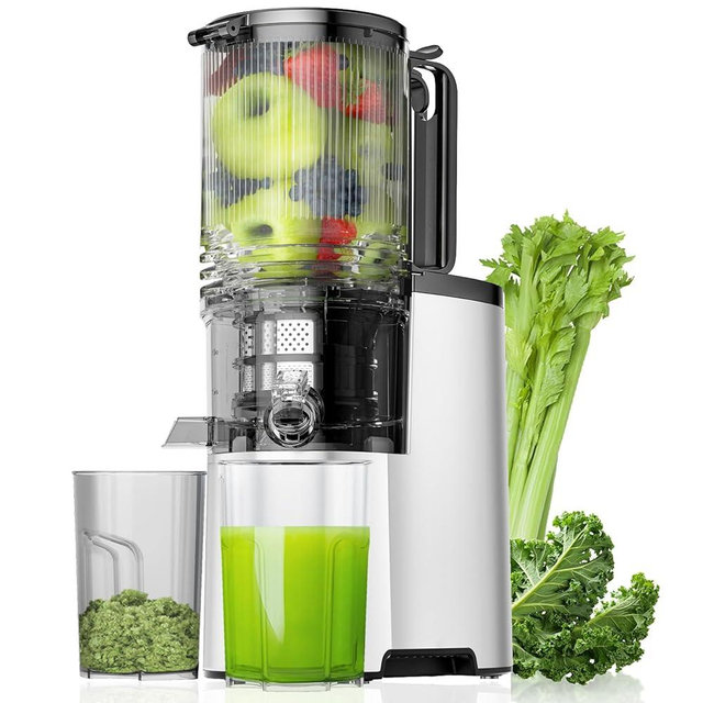 Cold Press Juicer, 5.3" Wide Feed Chute Juice Extractor Machine with 400W, High Juice Yield, Slow Masticating Juicer for Whole Vegetables & Fruits, Metallic Silver