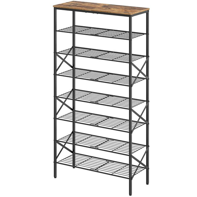 YATINEY 8 Tier Shoe Rack, Shoe Storage Organizer, Large Capacity Shoe Shelf Holds 32 Pairs of Shoes, Durable and Stable, for Entryway, Hallway, Closet, Dorm Room, Rustic Brown SS08BR