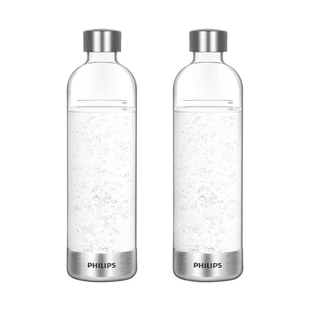 Philips Carbonating Bottles, 1L Twin Pack Reusable PET Sparkling Water Bottles Compatible with Philips Sparkling Water Maker, 2 Pack