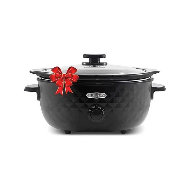 Elite Gourmet MST-1234B## 6 Quart Diamond Pattern Slow Cooker, Removable, Dishwasher-Safe Stoneware Pot with Tempered Glass Lid, Cool-Touch Handles, 6 Quart, Black