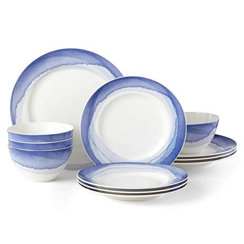 Lenox 885150 Indigo Watercolor Stripe 12 Piece Dinnerware Set