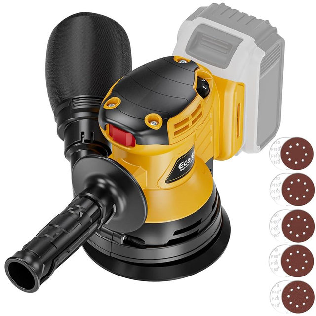 Ecarke Cordless Random Orbital Sander Compatible With Dewalt Battery (No Battery) 15000 RPM 5" Random Orbit Sander Tool with 6 Speeds & Dust Bag & 10 Sandpapers for Woodworking Sanding