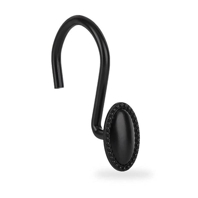 Shower Curtain Hooks, Decorative Shower Curtain Rings, Rust Resistant Metal Shower Hooks for Bathroom, Glide Shower Rings for Shower Curtain and Liner, Set of 12, Black