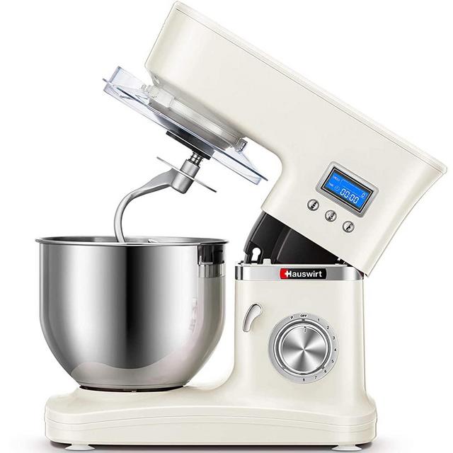Hauswirt Stand Mixer, 4.5-quart Tilt-Head Kitchen Mixer with Digital Timer, 8 Speeds & Pulse, Planetary Mixing, Includes Dough Hook, Wire Whip, Flat Beater, Pouring Shield, Slicer/Shredder Attachment