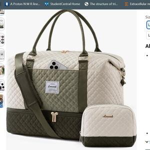 LOVEVOOK Travel Duffle Bag, White and Olive green