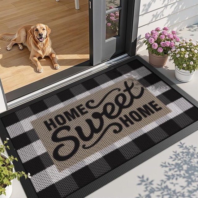 LUMI Outside Door Mat 32x47, Non Slip Rubber Backing Welcome Doormat, Low Profile Easy Clean Welcome Entrance Mat for Front Back Door Entryway Porch Garage, Sweet Home