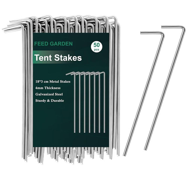 FEED GARDEN 7 Inch Tent Stakes 50 Pack Yard Inflatable Stakes for Outdoor Decorations Metal Pegs Heavy Duty Garden Hooks Camping Tent Spikes for Canopies, Tarp and Outdoor Christmas Decorations