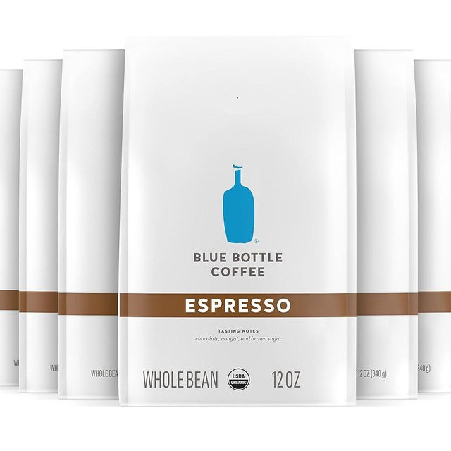 Blue Bottle Whole Bean Organic Coffee, Espresso, Dark Roast, 12 Ounce bag (Pack of 6)