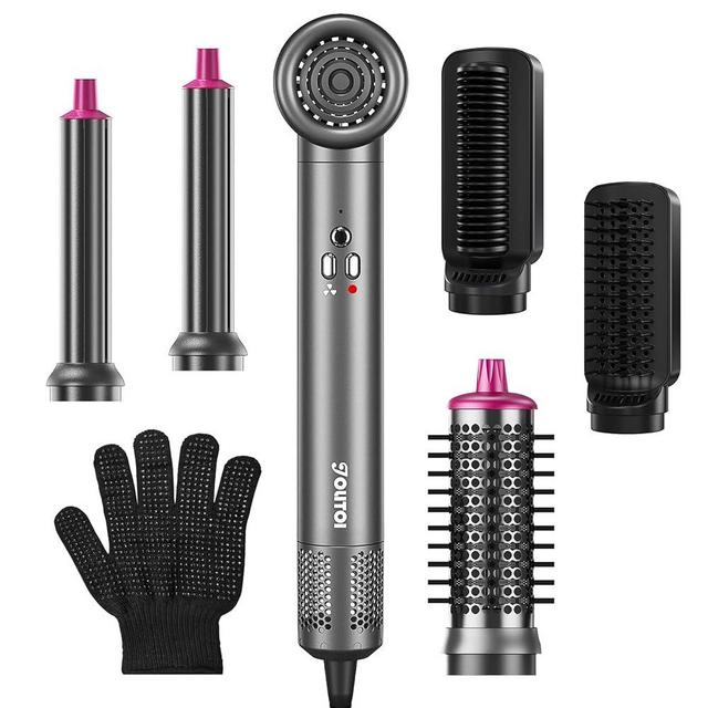 Hair Dryer Brush 6 in 1 Hair Styler, Jolitoi Air Styler with 110,000 RPM High-Speed Negative Ionic Hair Dryer, Auto Wrap Curler, Blow Dryer Brush for Volumize, Straight, Wavy, Curly (Dark Grey)