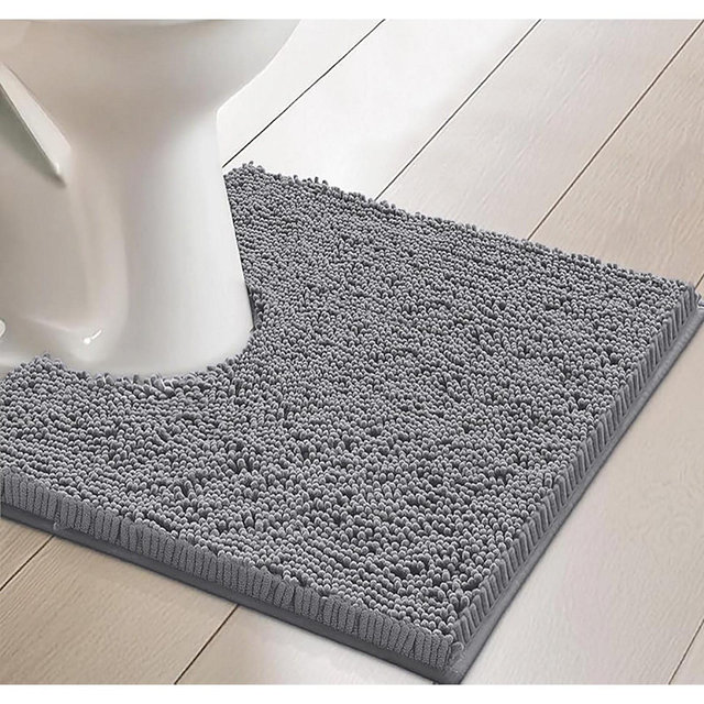 Home Mart Goods Dark Grey Soft Cozy Plush Chenille Contour Bath Mat Bathroom Rug