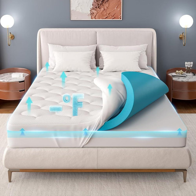 OhGeni Cooling 4 inch Dual Layer Queen Mattress Topper, 2 inch Gel Memory Foam, 2 inch Down Alternative Pillow Top Pad, Mattresses Cover for Bed, Medium Support, Fits 6”-19” Deep Pocket
