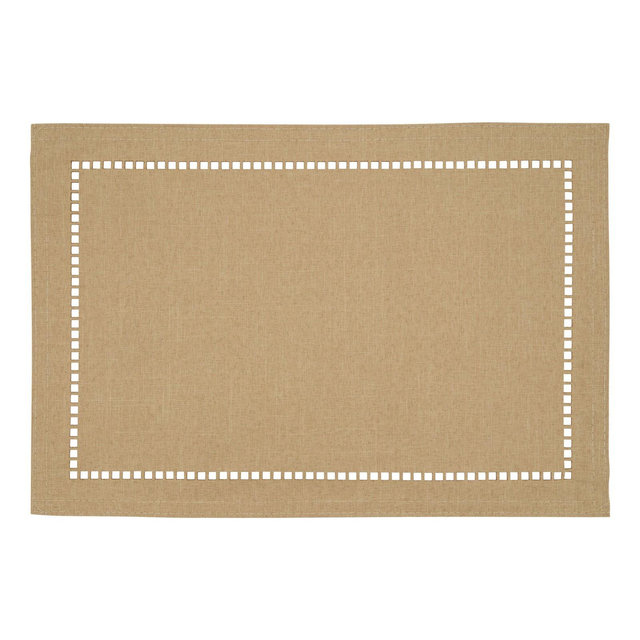 Saro Lifestyle Placemats With Laser-Cut Hemstitch Design, Beige,