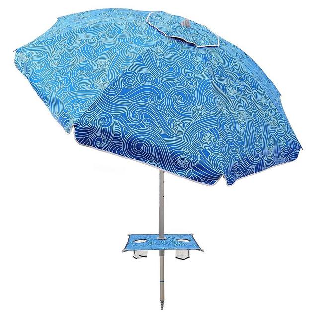 Jihfmo 7ft Beach Umbrella with Built-in Table Tray，UPF 50+ beach umbrellas for sand heavy duty wind portable, Windproof Outdoor Shade Umbrella for Patio Garden